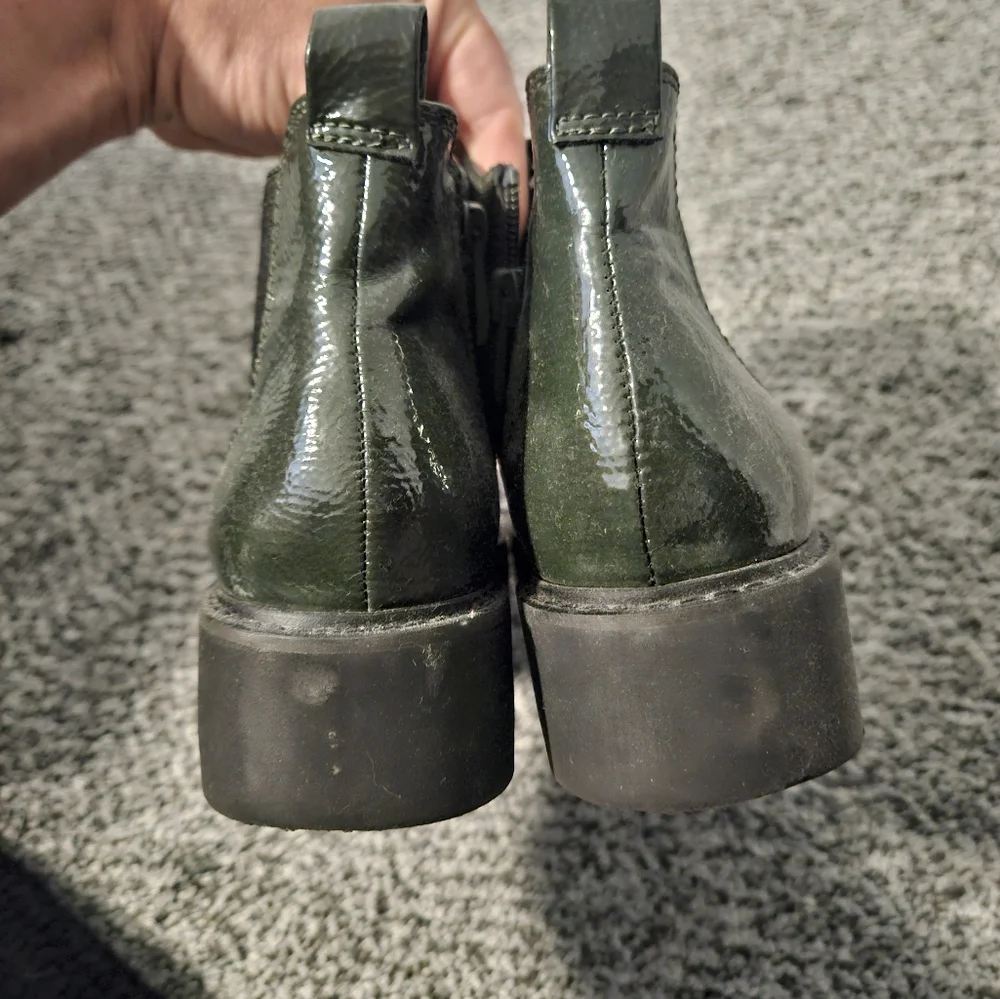 Franco Sarto Glossy Olive Patent Chelsea Lug Booties